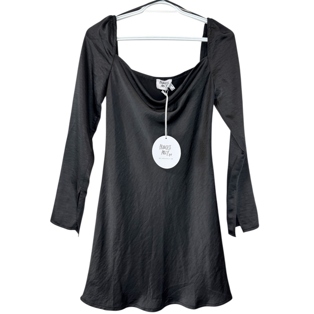 NWT Princess Polly Star Power Mini Dress Black Long‎ Sleeve Square Neck Size 2